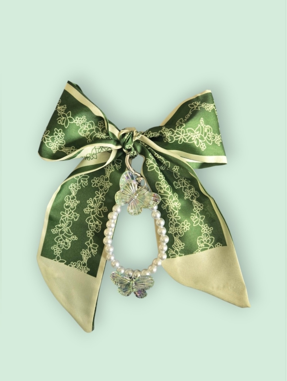 Bag Scarf And Butterfly With Pearl Keychain/Bag Charm-NIP
